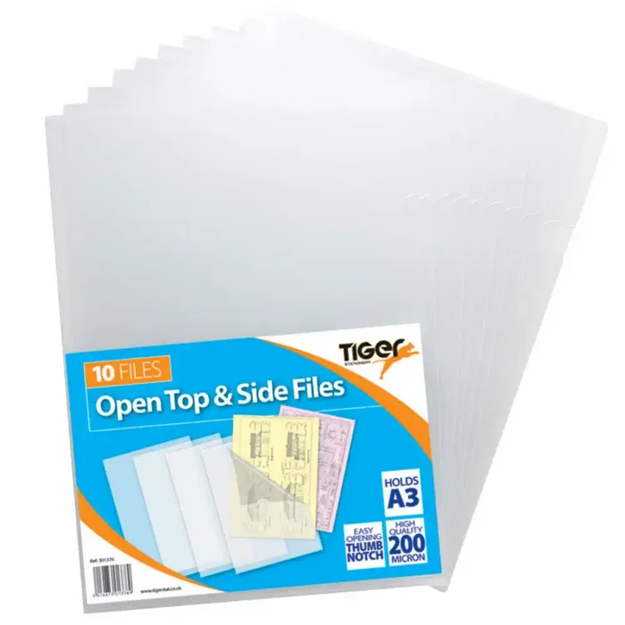 SG Education Tiger A3 Pack 10 Open Top & Side Clear 200mic SG Education