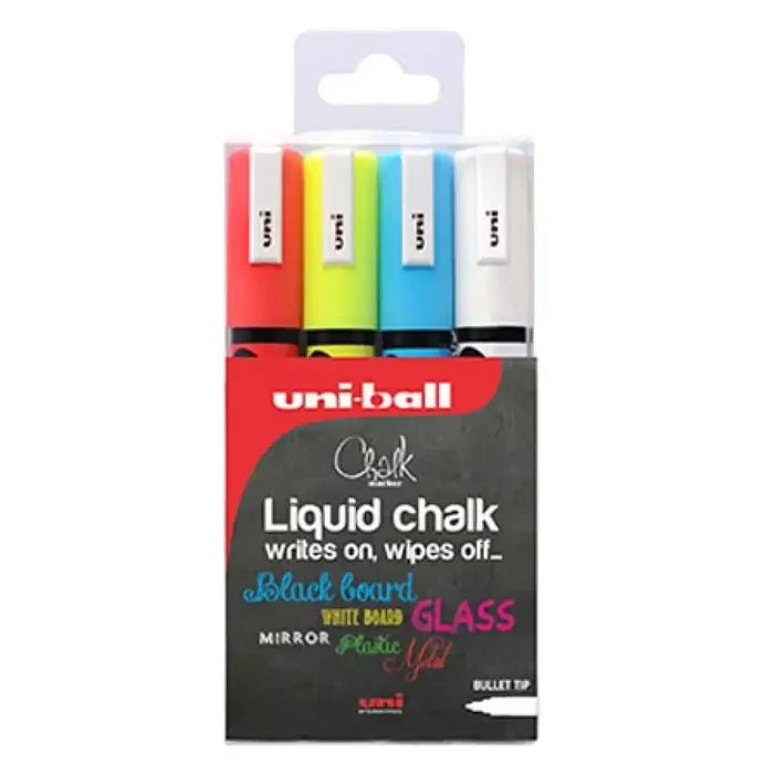 Uni-ball Uniball Liquid Chalk Chisel Tip Markers Assorted 4 Colours SG Education