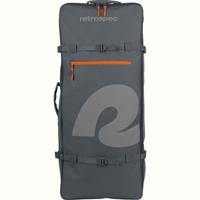 Dark gray backpack with orange zipper and Retrospec logo on a white background.