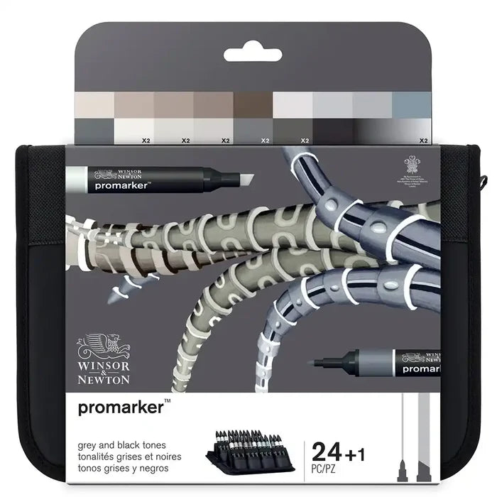 Winsor & Newton W&N Promarker Grey & Black Tones Wallet 24 Set SG Education