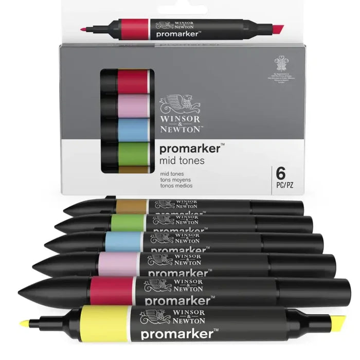 Winsor & Newton W&N Promarker Mid Tones 6 Pack SG Education