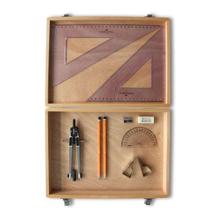 SG Education Wooden Box with Clips & Faber Castell Set Square SG Education
