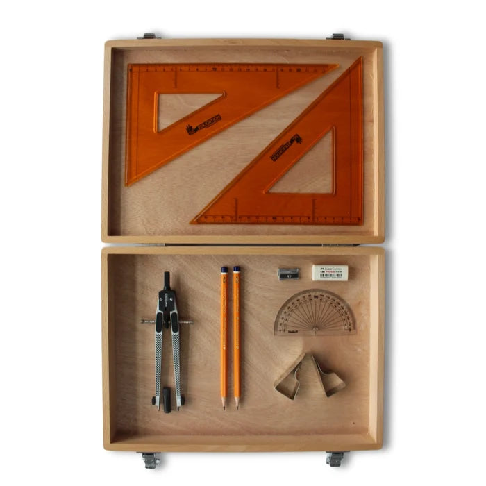 SG Education Wooden Box with Clips & Strong SG Set Square SG Education