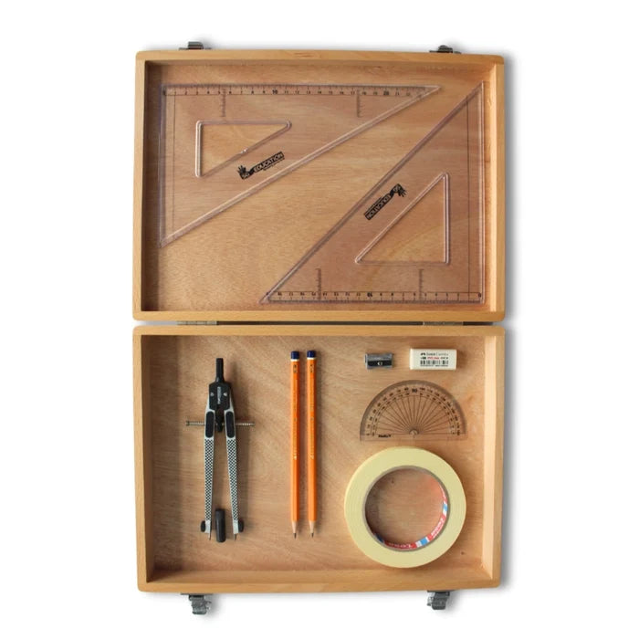 SG Education Wooden Box with Tape & SG Set Square SG Education