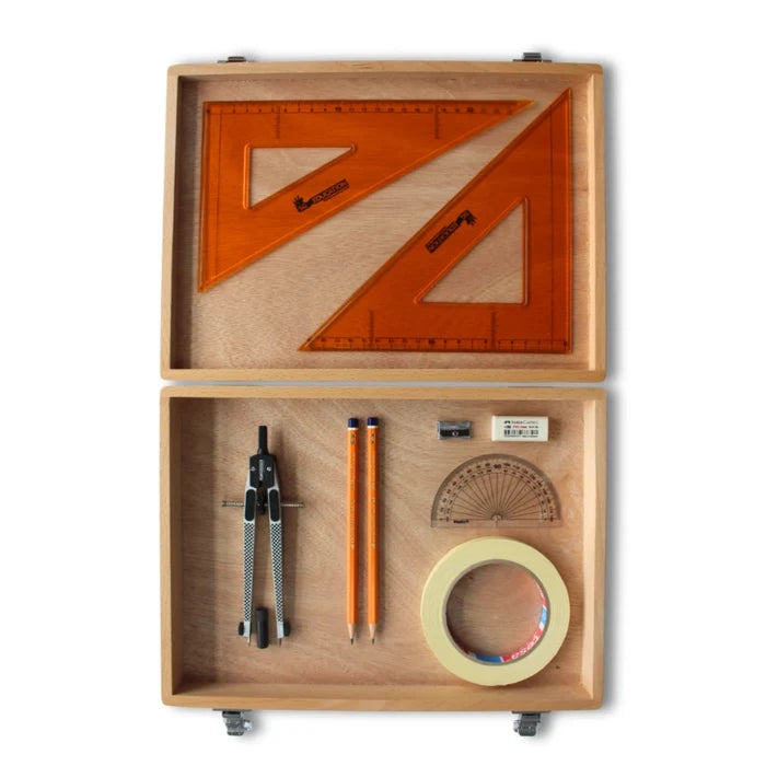 SG Education Wooden Box with Tape & SG Strong Set Square SG Education